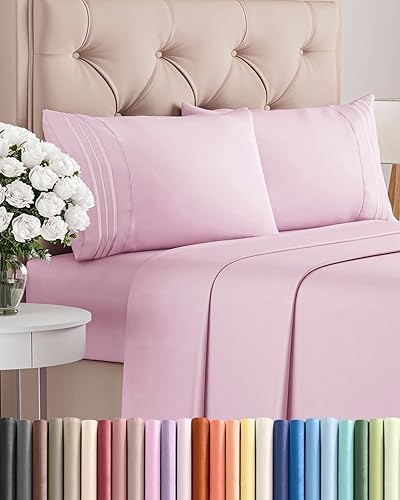 King Size 4 Piece Sheet Set - Comfy Breathable & Cooling Bed Sheets Set - Hotel Luxury Bedding for Women, Men, Kids, Teens, Boys & Girls - Deep Pockets, Soft and Wrinkle Free - Oeko-Tex - Light Pink