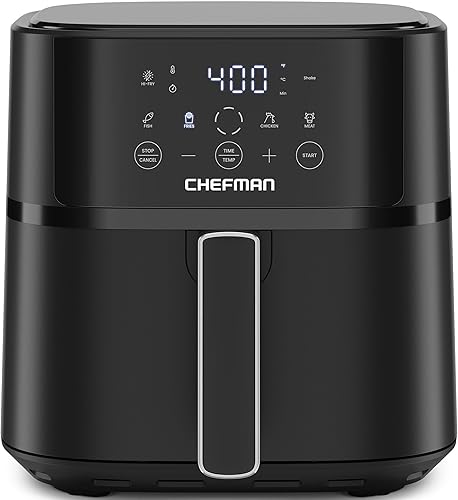 Chefman Air Fryer – 6 QT Compact Airfryer for Quick & Easy Meals in Minutes, Features Hi-Fry Technology for Extra Crisp, Touchscreen Controls with 4 Presets, Nonstick & Dishwasher Safe Basket - Black