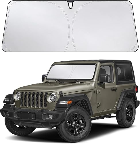 Econour Windshield Sun Shade Compatible for Jeep Wrangler & Gladiator 2018-2024 2025 2026, Sun Visor for Front Windshield & Window Sun Shade Cover, UV Heat Blocker & Protector, Car Accessories