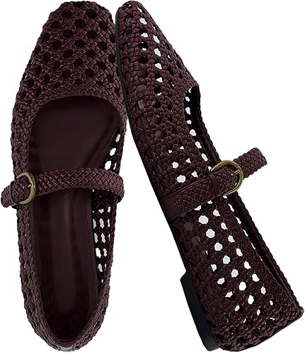 CUSHIONAIRE Weston Hand Woven Mary Jane Flats for Women, Comfortable Dressy Ballet Flats with Braided Adjustable Buckle and Memory Foam Cushioning