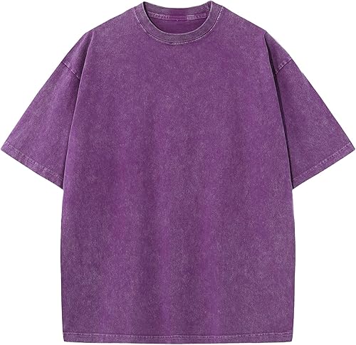 Men's Cotton T-Shirts Oversized Unisex Short Sleeves Casual Loose Wash Solid Basic Tee Tops
