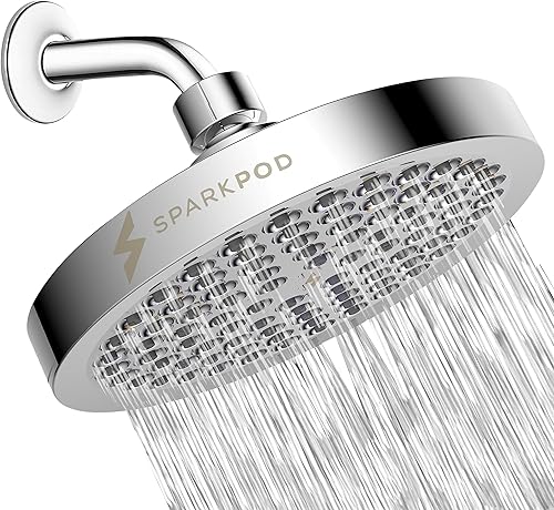 SparkPod Shower Head - High Pressure Rain - Premium Quality Luxury Design - Easy Clean Adjustable Replacement for Your Bathroom Shower Heads (Luxury Polished Chrome, 6 Inch Round)