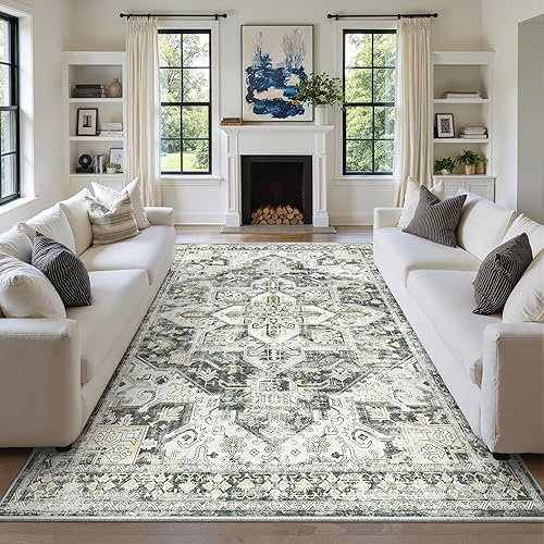 zesthome 8x10 Area Rugs-Washable Rug for Living Room, Non-Slip Backing Rugs, Stain Resistant 8x10 Rug for Bedroom, Ultra-Thin Low Pile Rugs, Vintage Large Home Decor