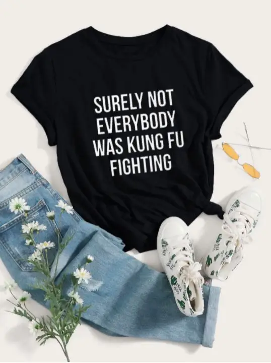 50 0ff Kung Fu Fighting Slogan Graphic Short Sleeve Tee